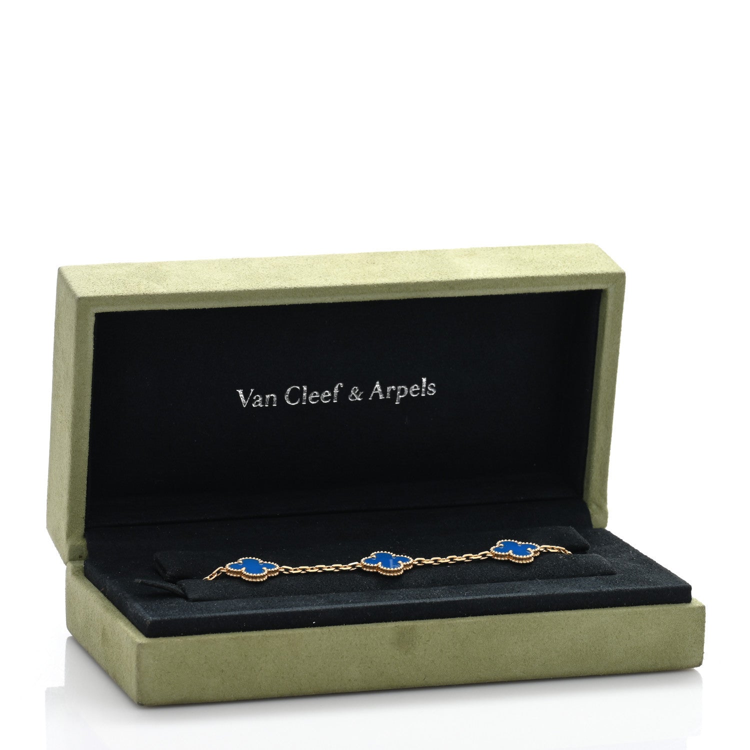 Van Cleef & Arpels 18K Yellow Gold Blue Agate 5 Motifs Vintage Alhambra Bracelet 4 of 4