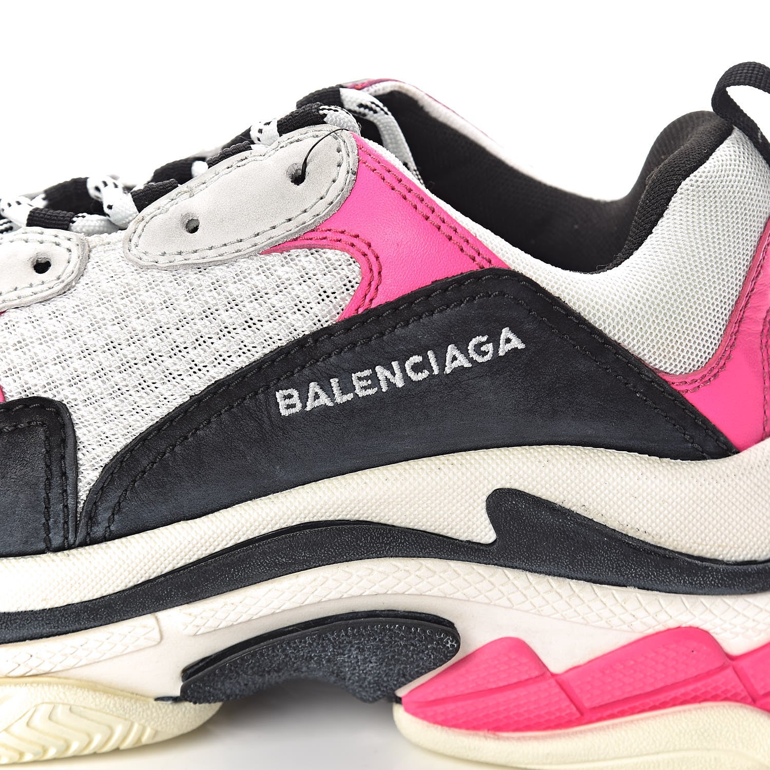 Balenciaga Fabric Mesh Womens Triple S Sneakers 40 Rose Fluo Black White 7 of 9