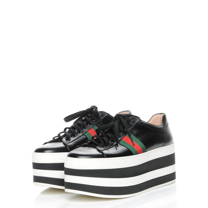 Gucci Malaga Kid Peggy Platform Sneakers 41 Black White 3 of 9
