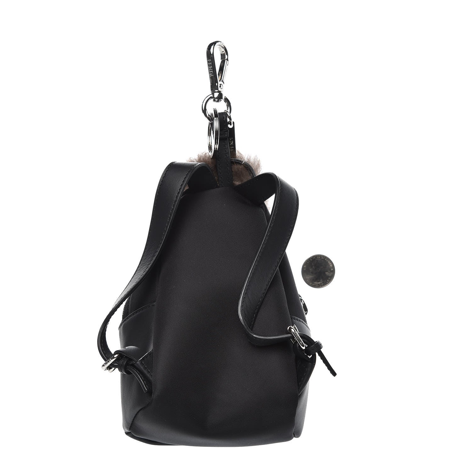 Fendi Nylon Fur No Words Faces Bag Bug Backpack Charm Black 2 of 7