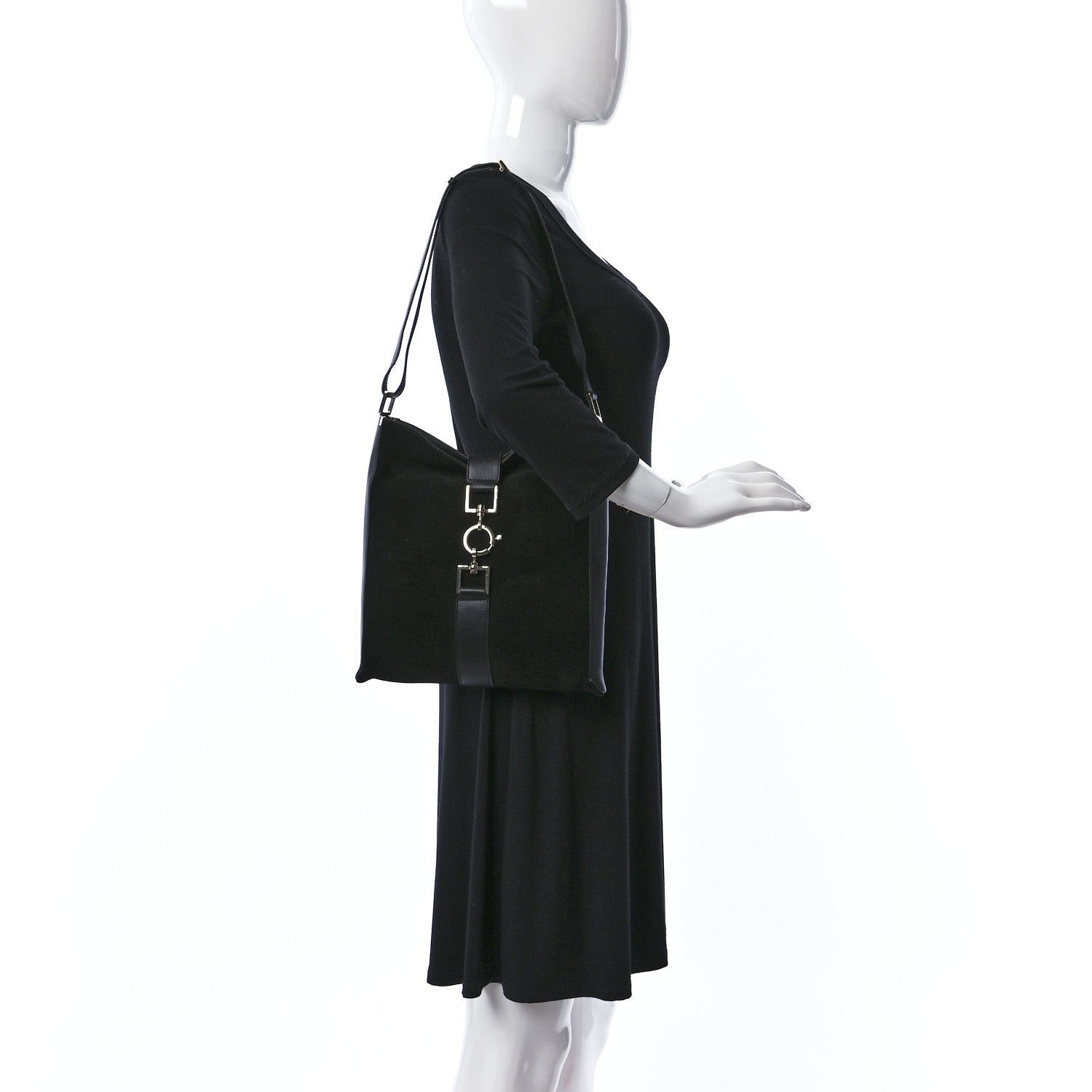 Gucci Suede Calfskin Jackie O Vertical Tote Black 2 of 10