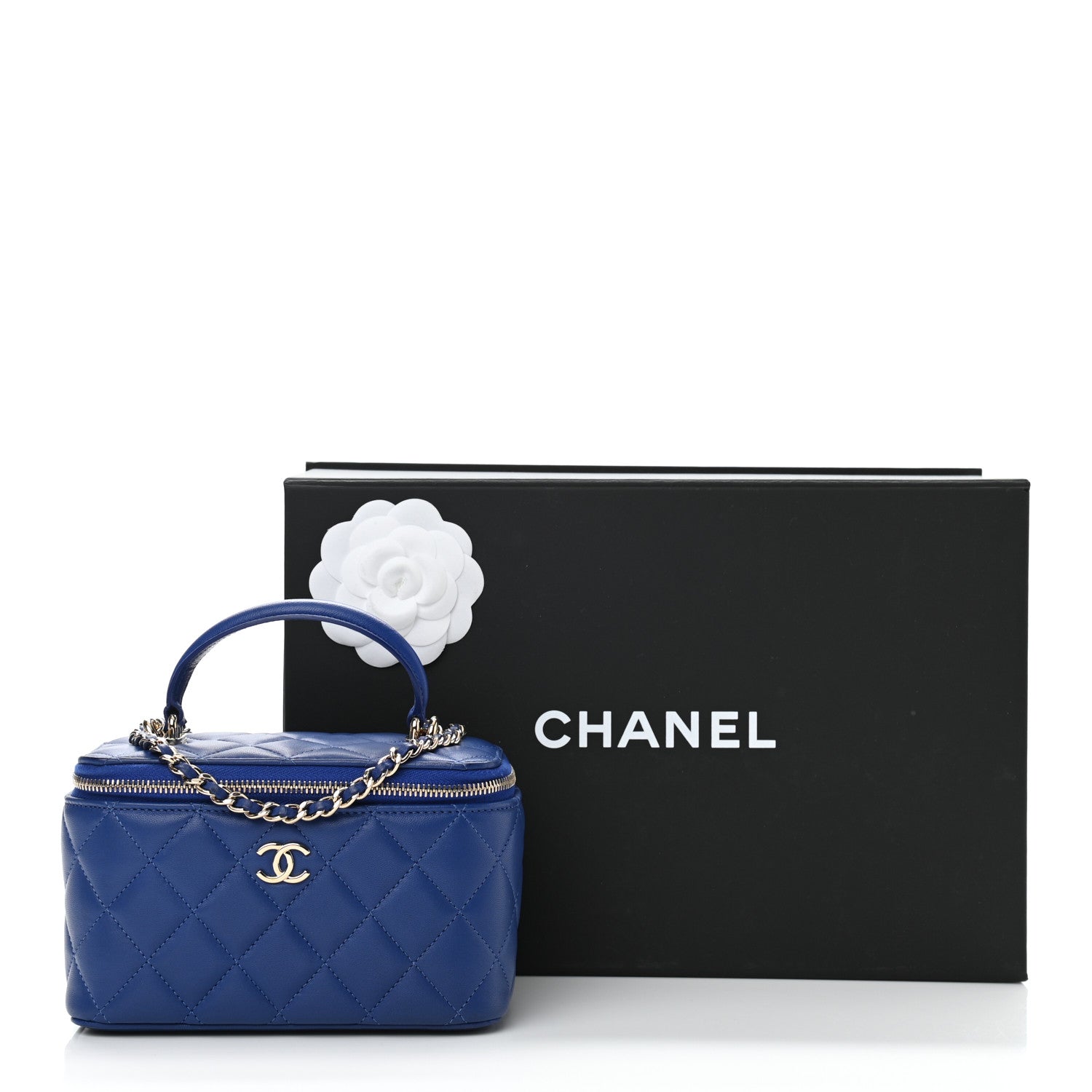 Chanel Lambskin Quilted Small Top Handle Vanity Case With Chain Blue 11 of 11