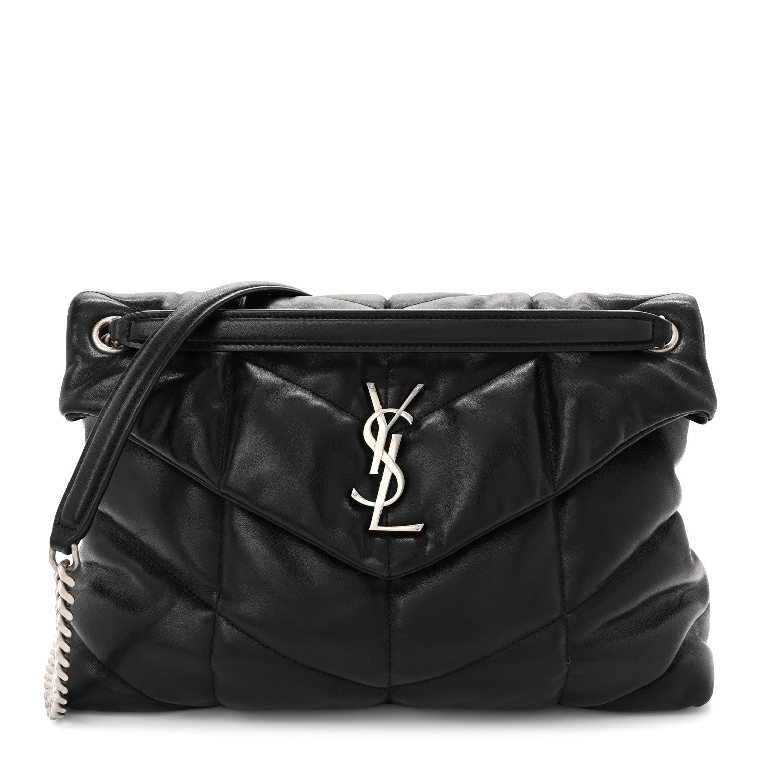 Saint Laurent Lambskin Quilted Medium Loulou Puffer Monogram Chain Satchel Black 1 of 10