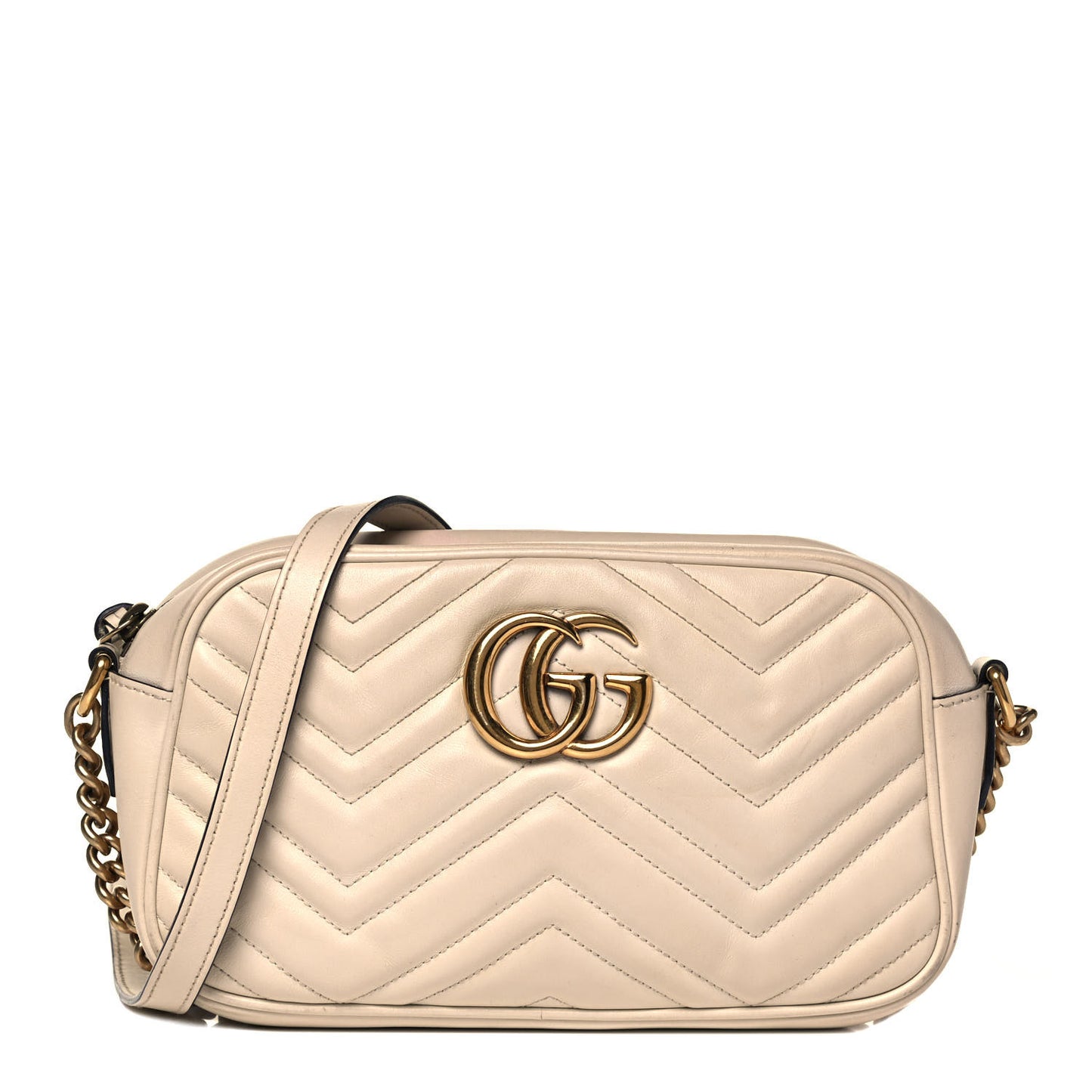 Calfskin Matelasse Small GG Marmont Chain Shoulder Bag White