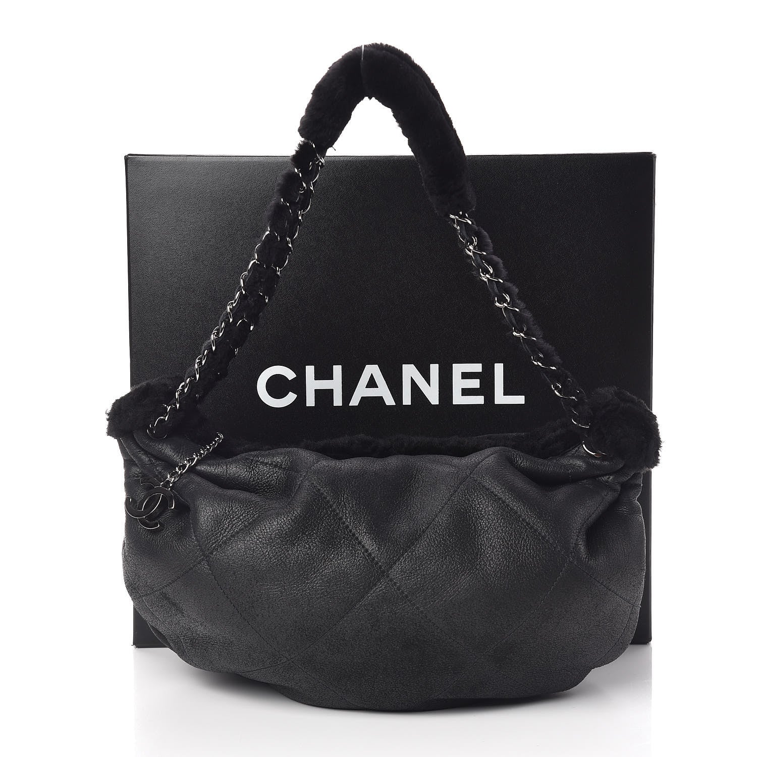 Chanel Shearling Suede Lambskin Stitched Hobo Black 10 of 10