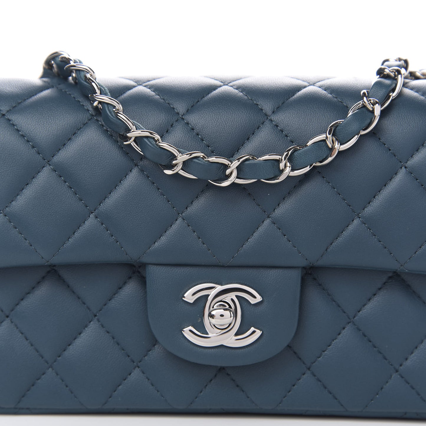 Lambskin Quilted Mini Rectangular Flap Dark Blue