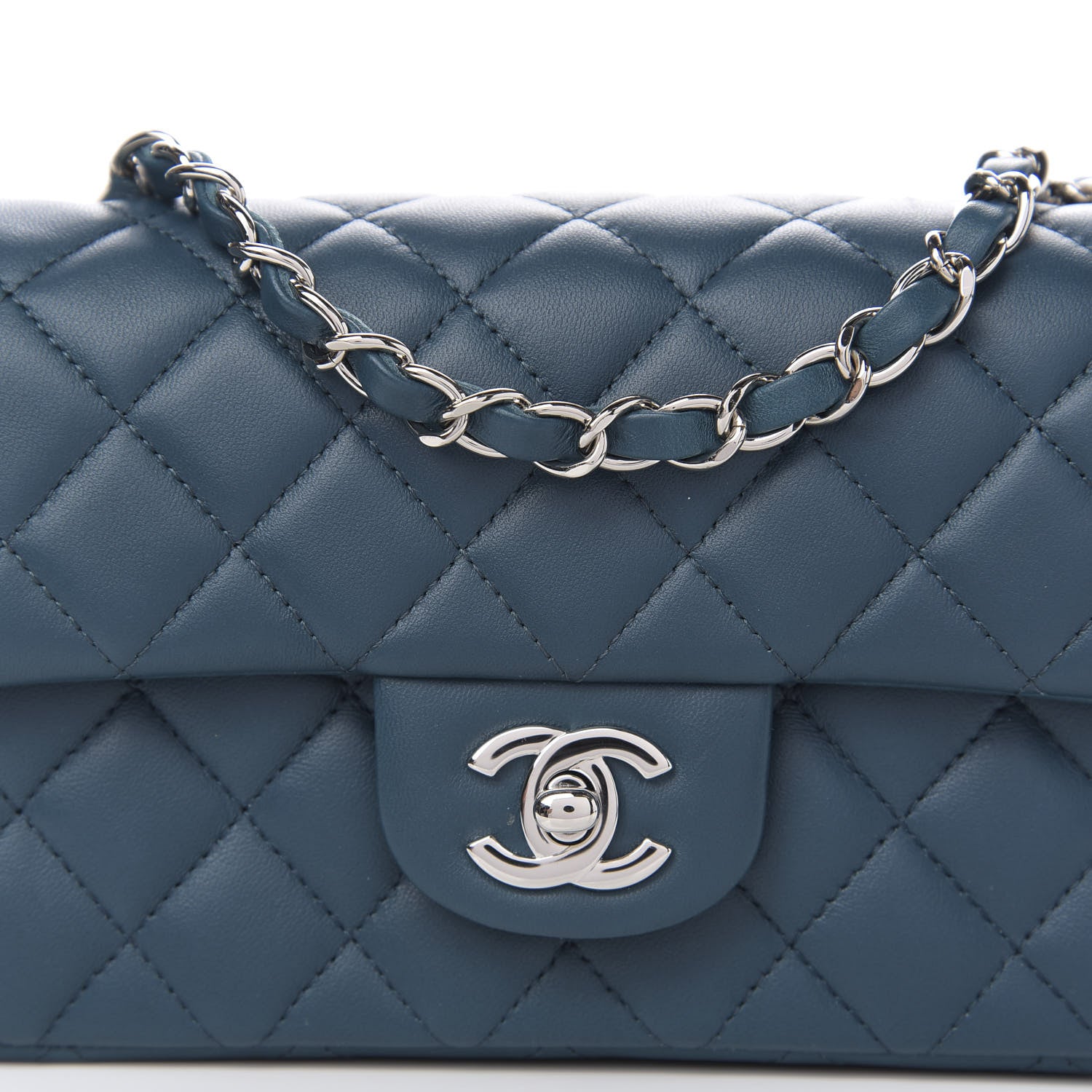 Chanel Lambskin Quilted Mini Rectangular Flap Dark Blue 10 of 11