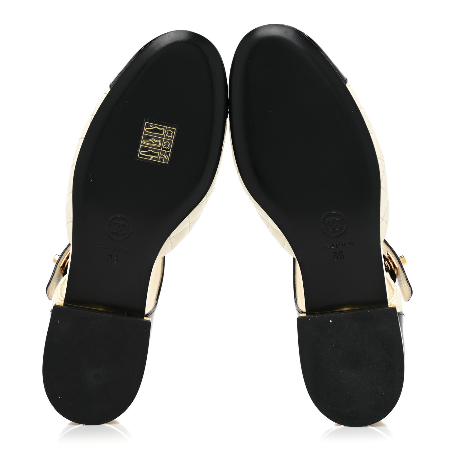 Patent Lambskin Quilted Cap Toe Ballerina Flats 36 Ivory Black