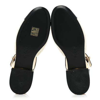 Chanel Patent Lambskin Quilted Cap Toe Ballerina Flats 36 Ivory Black 6 of 11