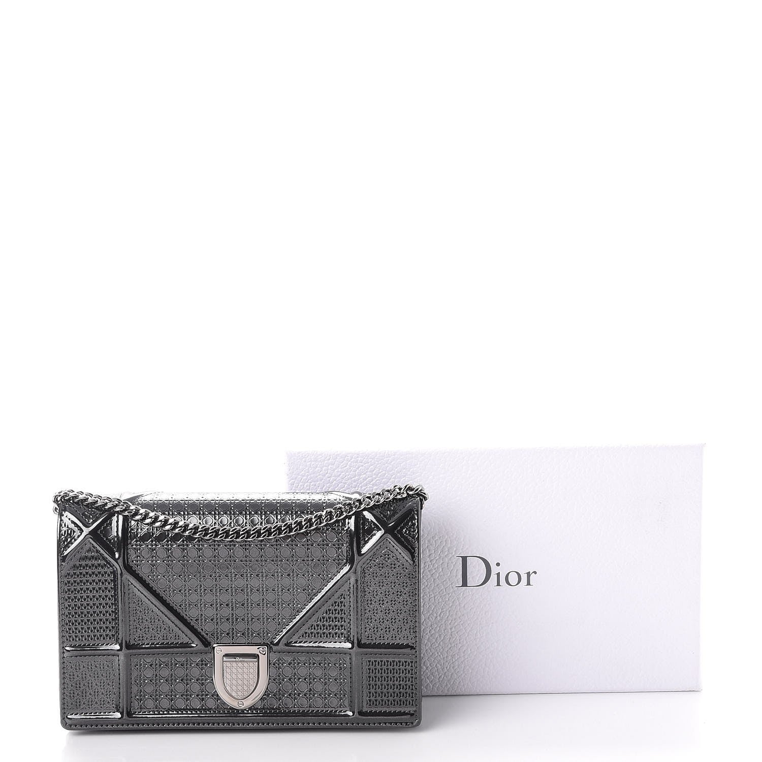 Christian Dior Metallic Patent Micro-Cannage Diorama Wallet on Chain Pouch Onyx Black 11 of 11