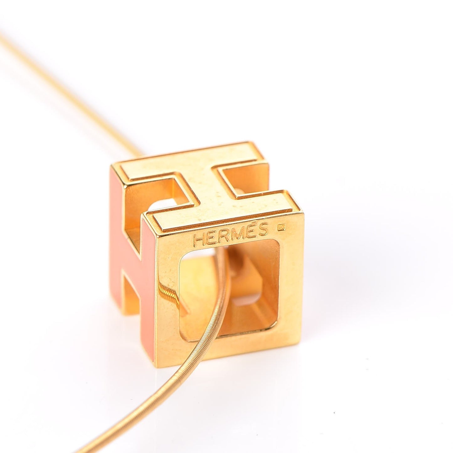 Gold Lacquered Cage d'H Pendant Necklace Orange