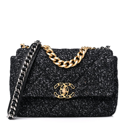 Chanel Tweed Quilted Medium Chanel 19 Flap Black Grey 1 of 8