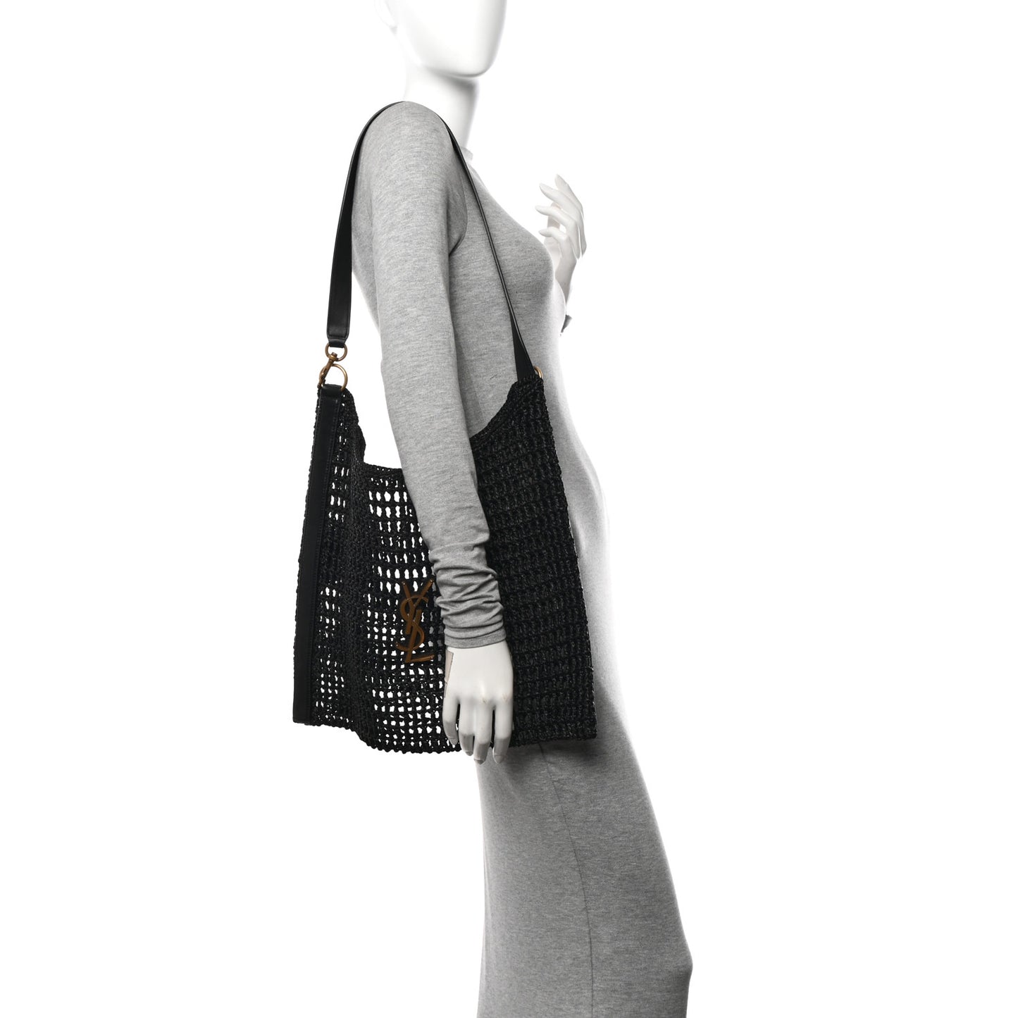 Raffia Calfskin Oxalis Shoulder Bag Black