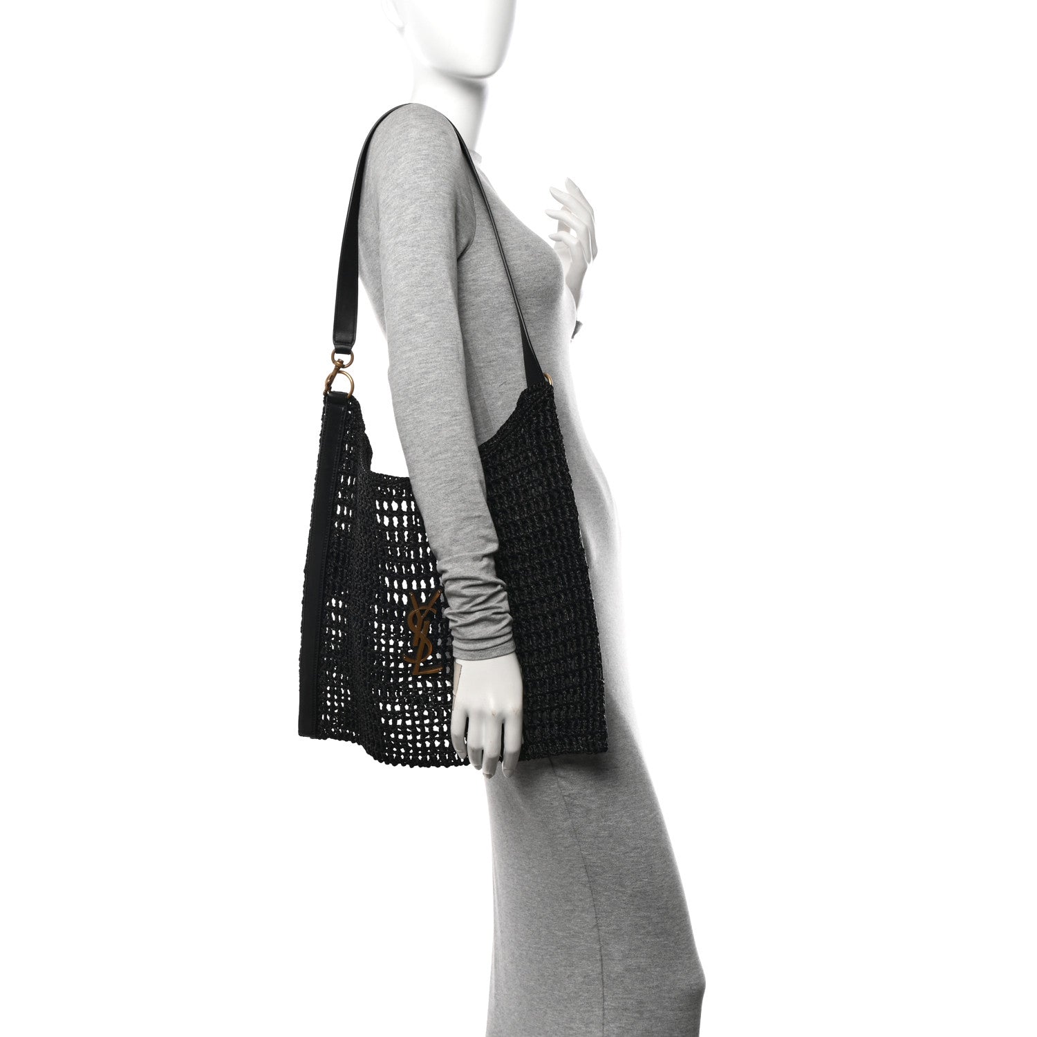 Saint Laurent Raffia Calfskin Oxalis Shoulder Bag Black 2 of 11