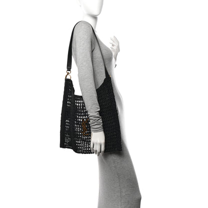 Saint Laurent Raffia Calfskin Oxalis Shoulder Bag Black 2 of 11