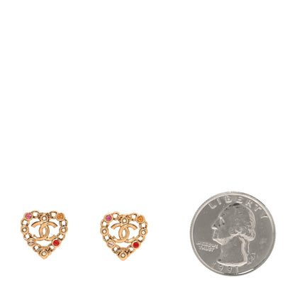 Chanel Pearl Crystal CC Heart Earrings Gold Multicolor 2 of 5