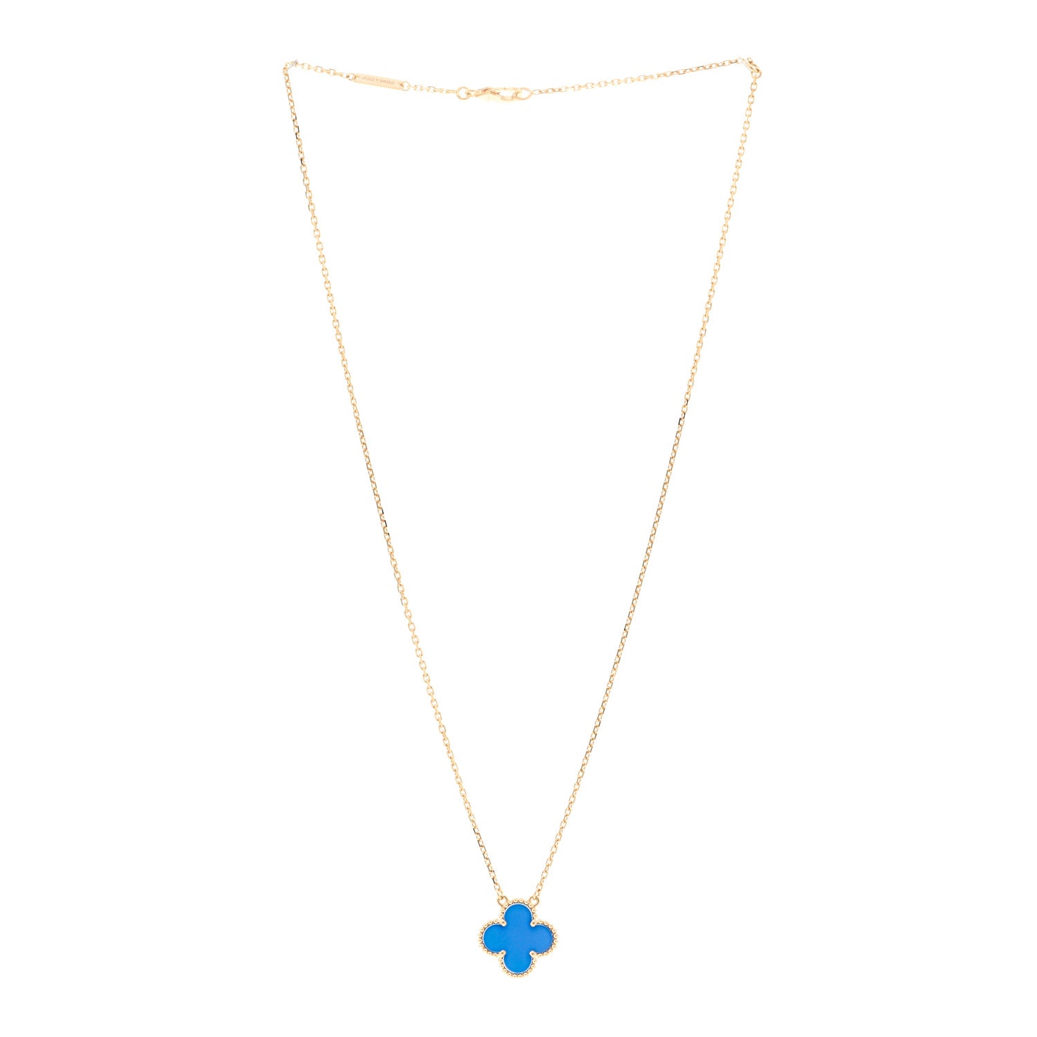 Van Cleef & Arpels 18K Yellow Gold Blue Agate Vintage Alhambra Pendant Necklace 3 of 5