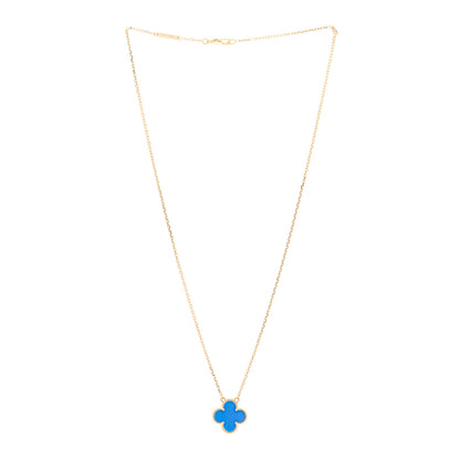 Van Cleef & Arpels 18K Yellow Gold Blue Agate Vintage Alhambra Pendant Necklace 3 of 5