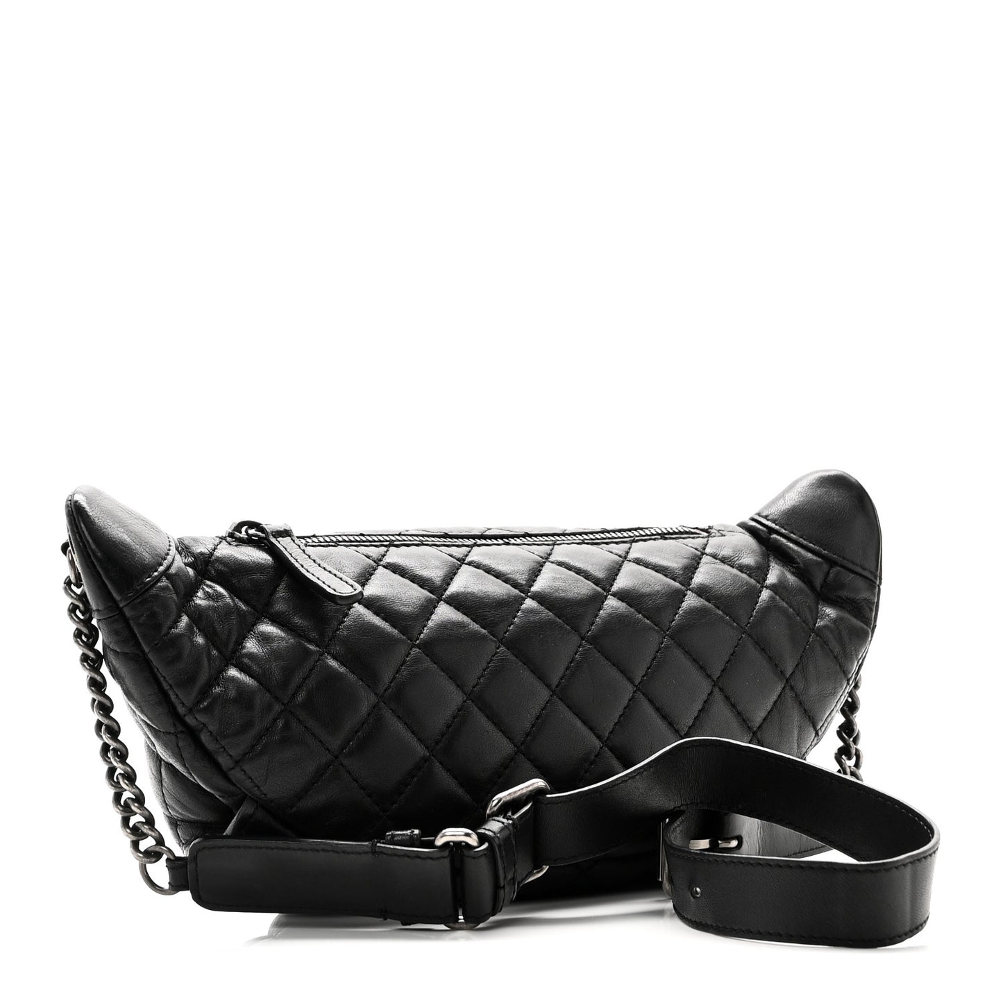 Lambskin Quilted Banane Waist Bag Fanny Pack Black