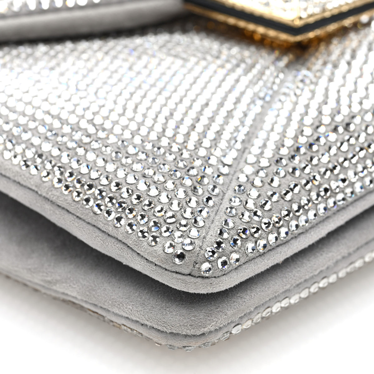 Crystal Suede Embellished Small One Stud Clutch With Chain Silver