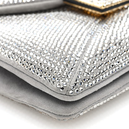 Valentino Garavani Crystal Suede Embellished Small One Stud Clutch With Chain Silver 7 of 8