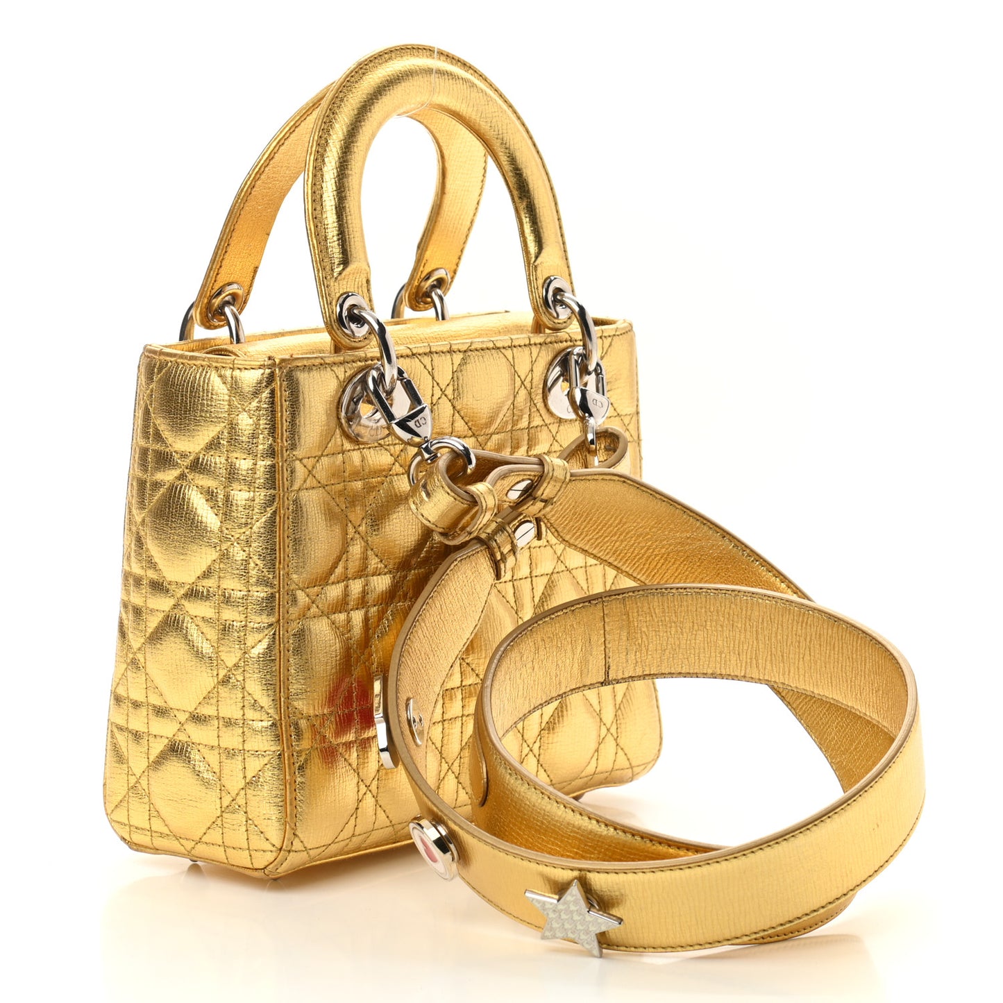 Metallic Grained Calfskin Cannage Small Lucky Badges My Lady Dior Gold