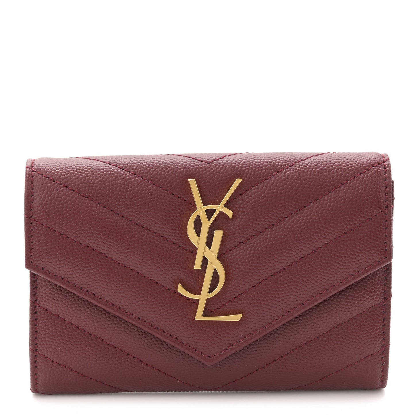 Grain De Poudre Matelasse Chevron Small Monogram Envelope Wallet Rouge Eros