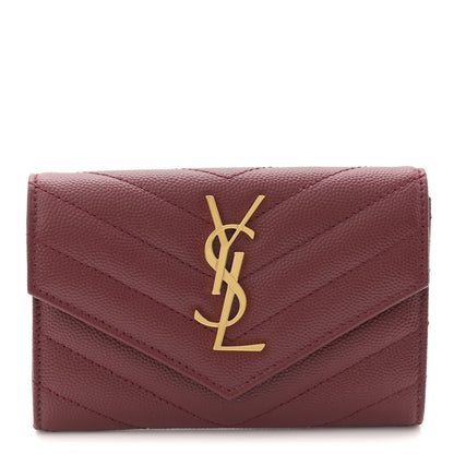 Saint Laurent Grain De Poudre Matelasse Chevron Small Monogram Envelope Wallet Rouge Eros 1 of 8