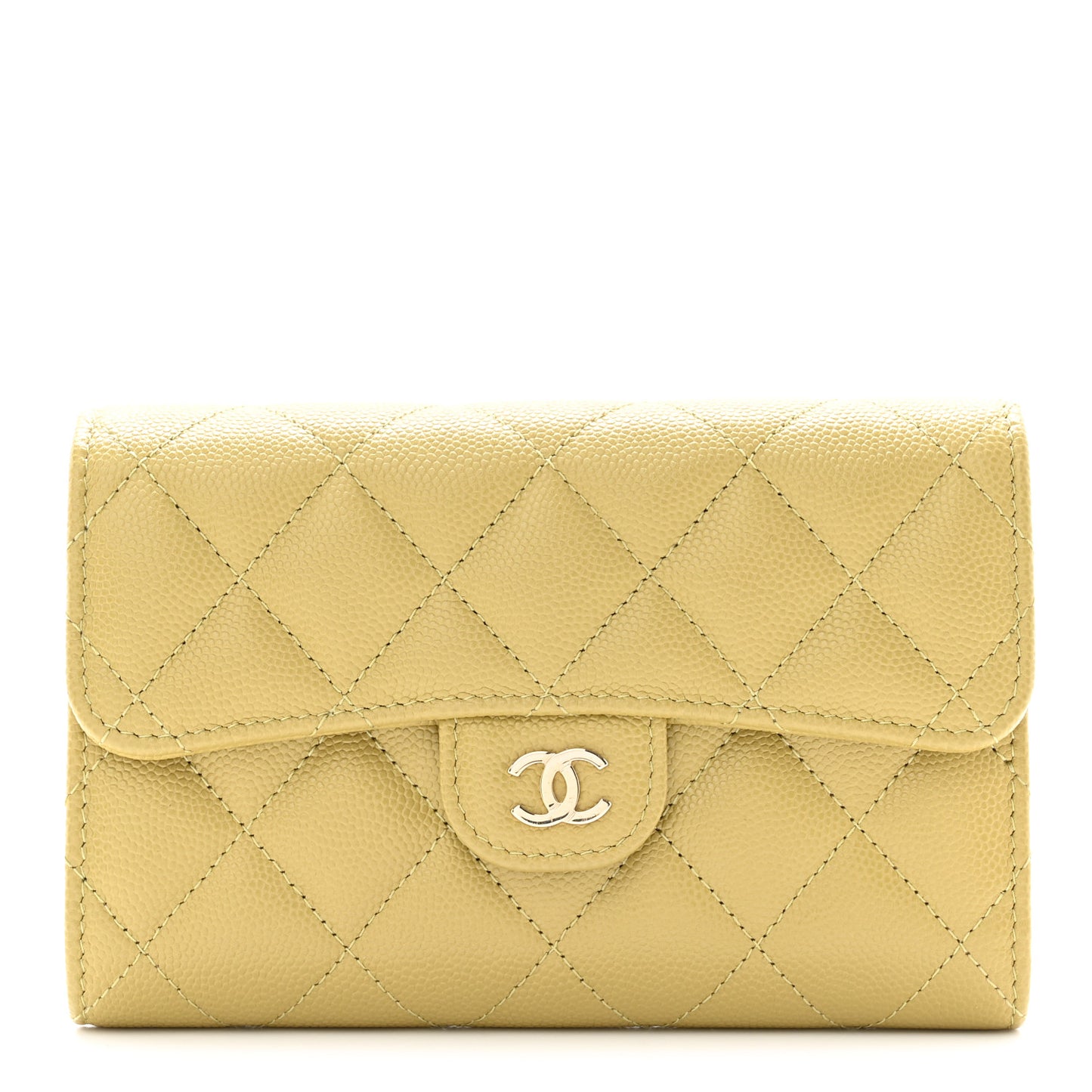 Caviar Quilted Medium Flap Wallet Green