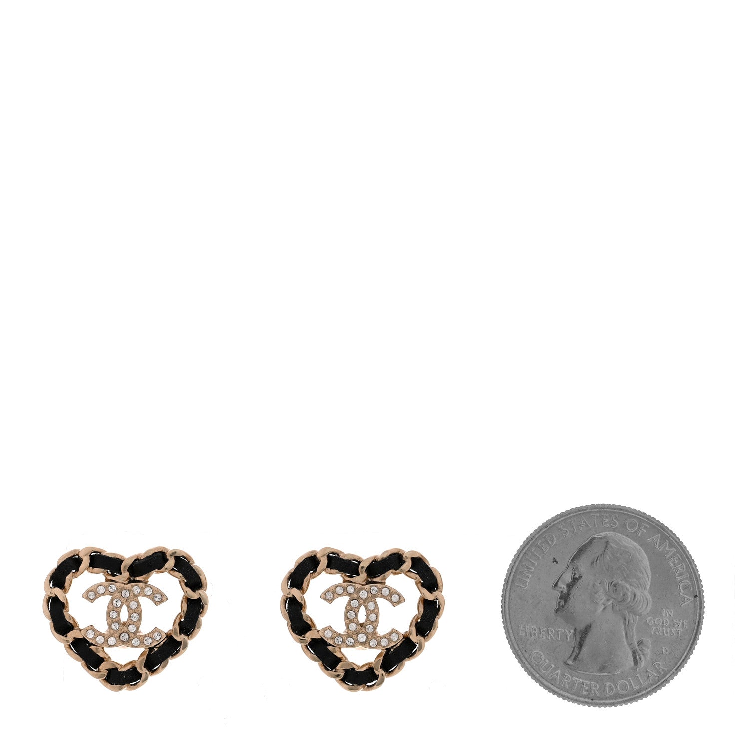 Chanel Crystal Lambskin Chain CC Heart Earrings Gold Black 2 of 5