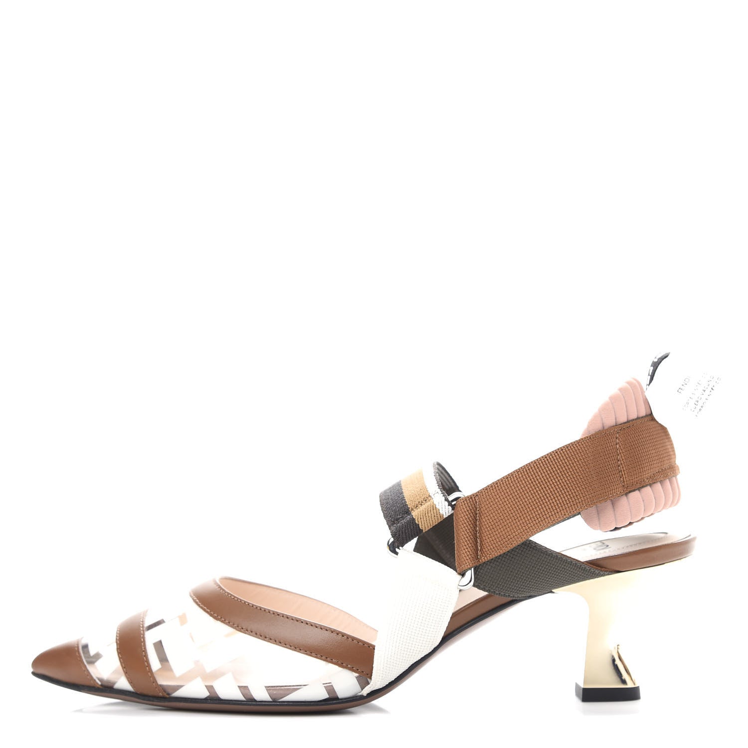 Fendi PVC Vitello FF Colibri 55mm Slingback Pumps 37.5 Transparent White Cuoio Avana 1 of 10