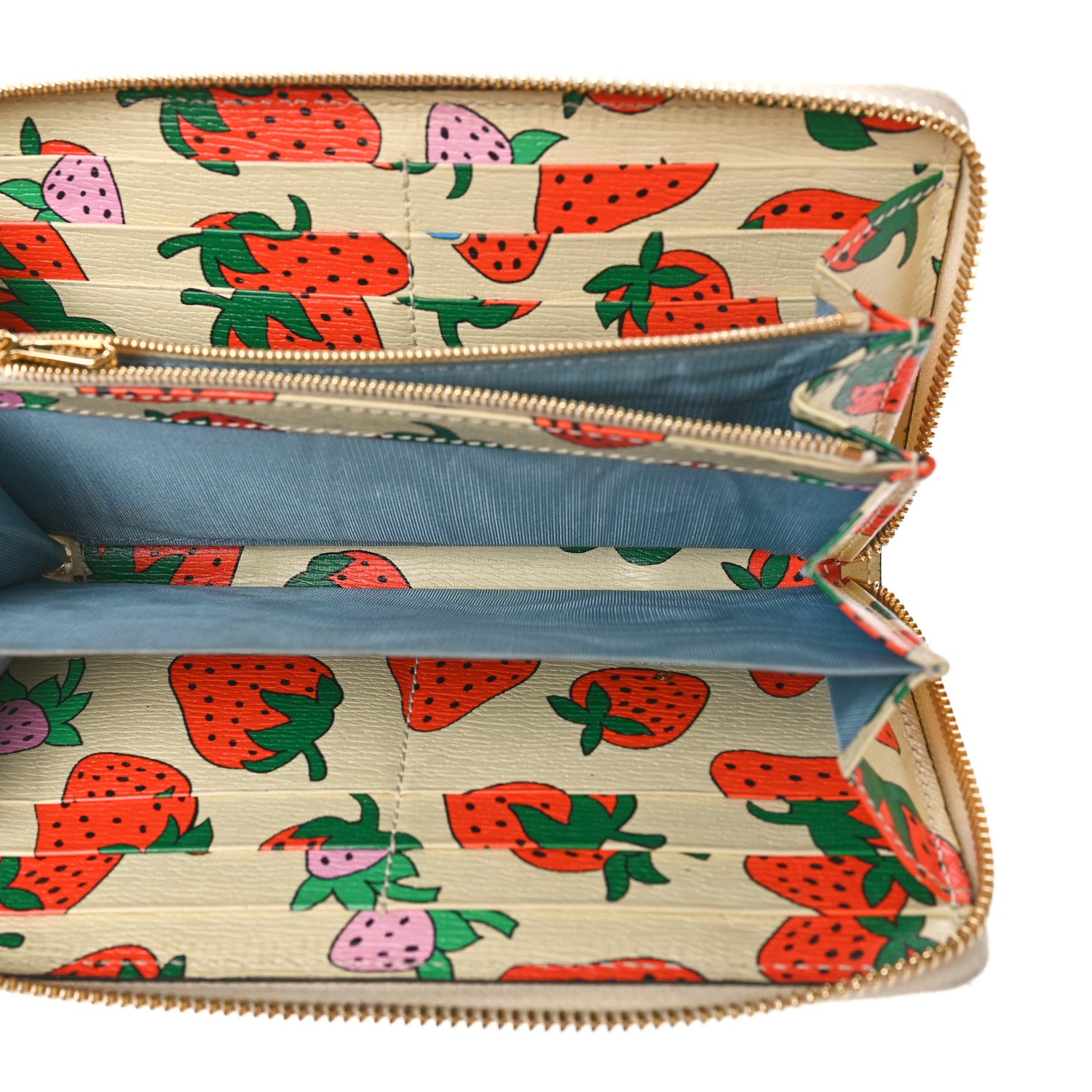 Gucci Grainy Calfskin Strawberry Zumi Zip Around Wallet Ivory Red 5 of 10