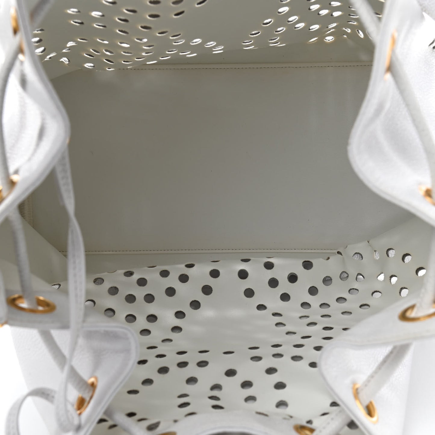 Caviar Perforated Drawstring Hobo White