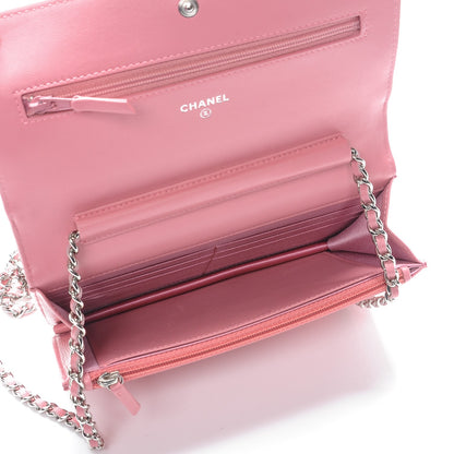 Chanel Lambskin Camellia Embossed Wallet On Chain WOC Pink 5 of 8
