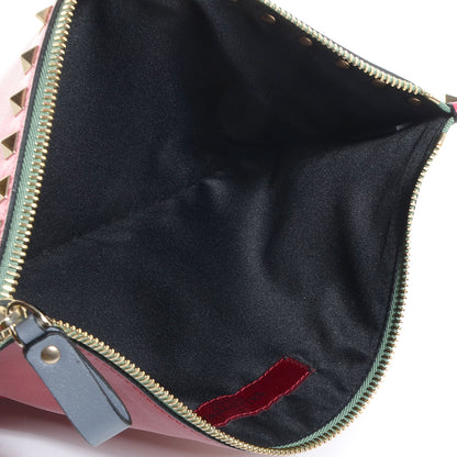 Valentino Garavani Vitello Colorblock Large Rockstud Zip Pouch Deep Rose Scarlet 6 of 8