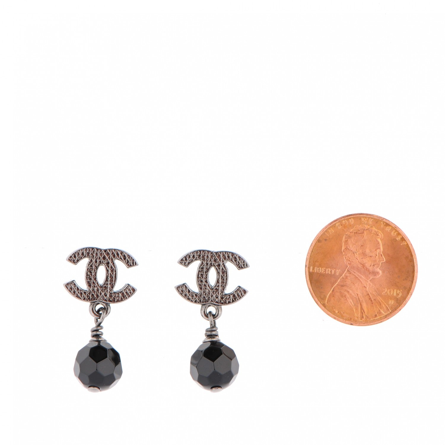 Chanel Ruthenium Bead CC Drop Earrings Black 2 of 4