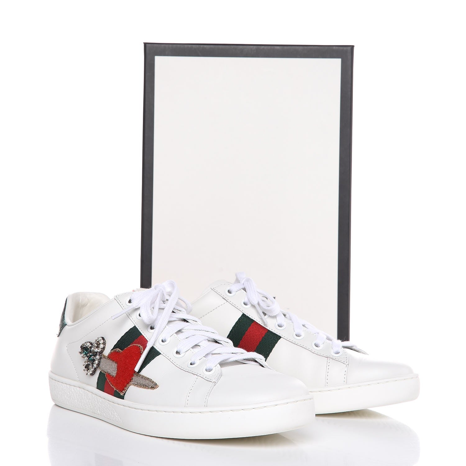 Gucci Calfskin Ayers Web Pierced Heart Embroidered New Ace Sneakers 38.5 White 11 of 11