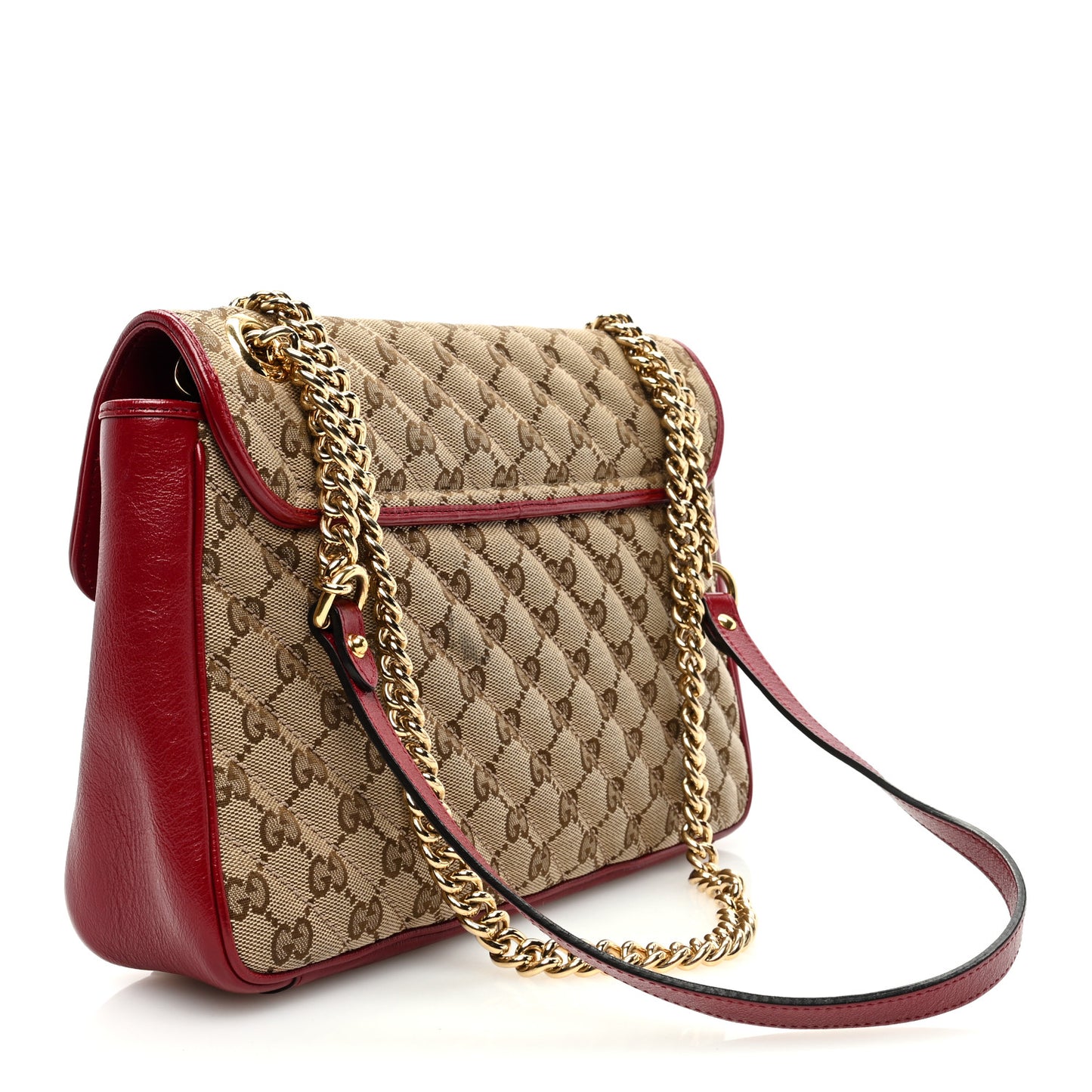 Monogram Azalea Calfskin Matelasse Diagonal Medium GG Marmont Shoulder Bag Beige Ebony New Cherry Red