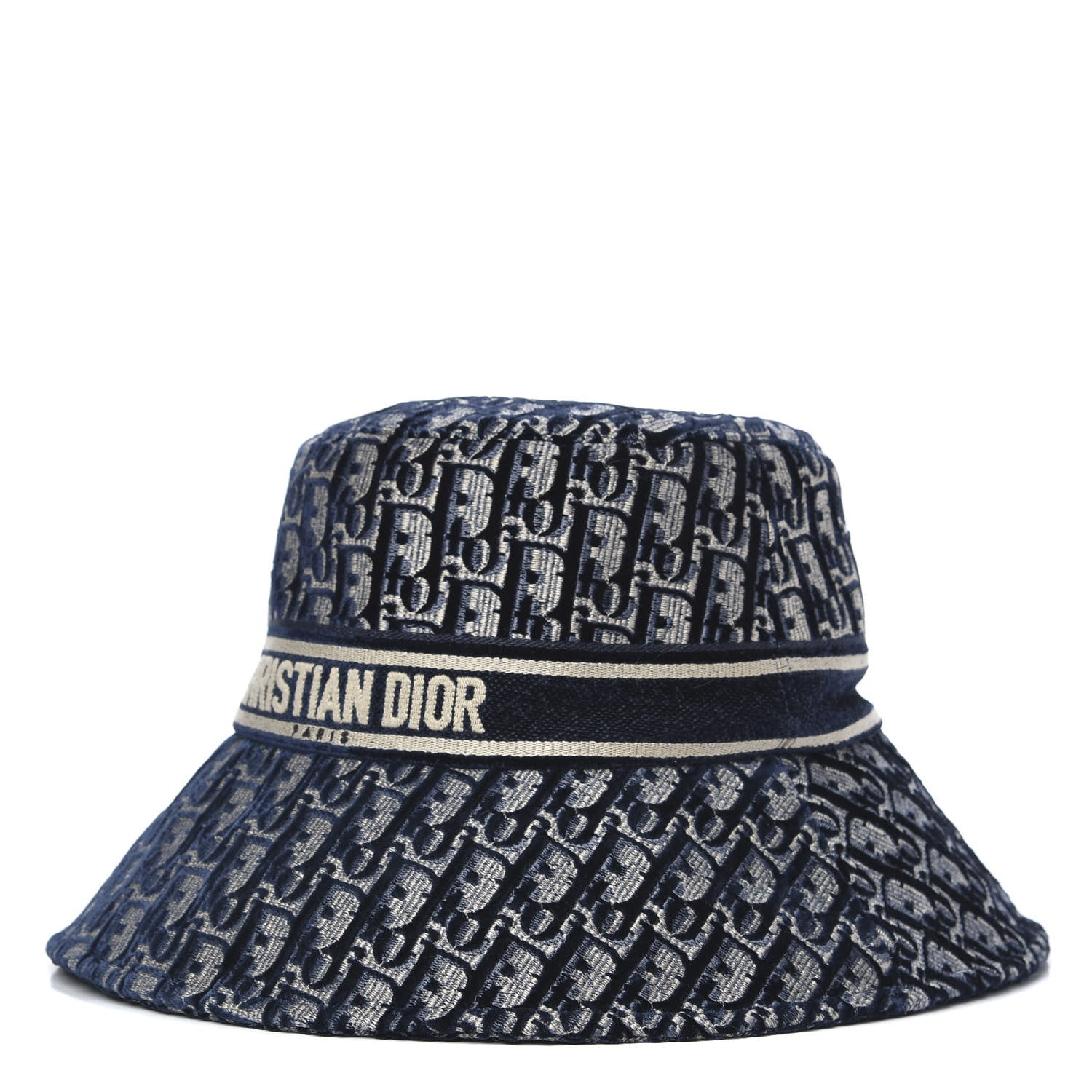 Christian Dior Velvet Oblique Large Brim Bucket Hat 59 Bleu Marine 1 of 5
