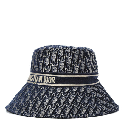 Christian Dior Velvet Oblique Large Brim Bucket Hat 59 Bleu Marine 1 of 5
