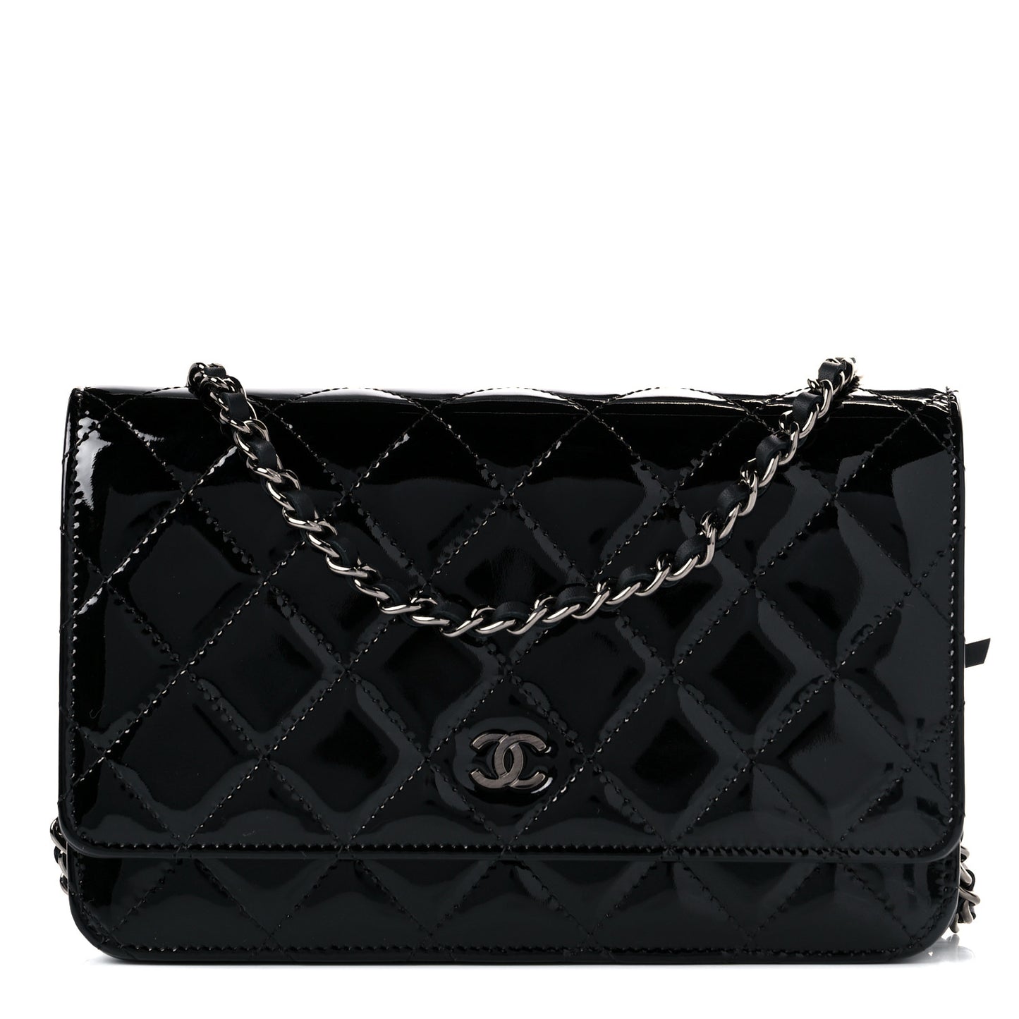 Patent Quilted Wallet On Chain WOC Black