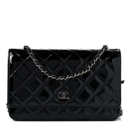 Chanel Patent Quilted Wallet On Chain WOC Black 1 of 11