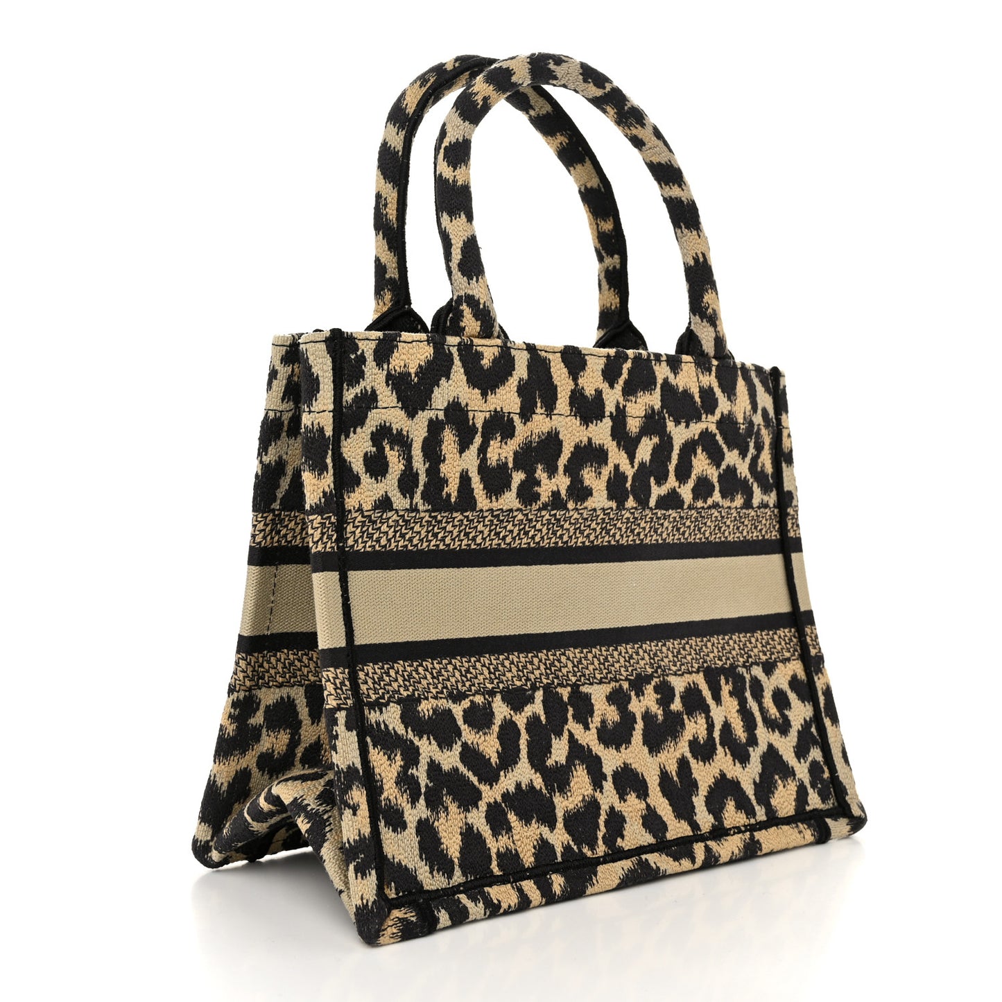 Canvas Mizza Embroidered Small Leopard Book Tote Beige