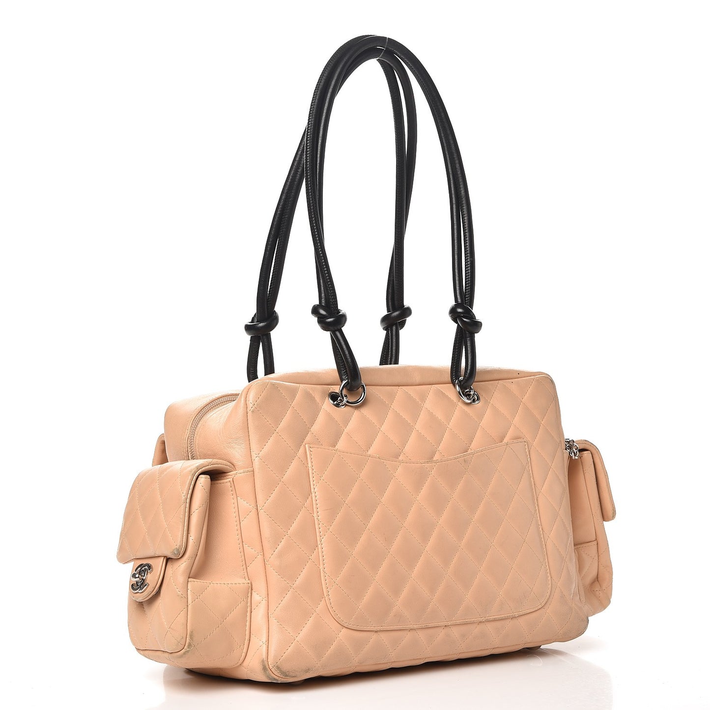 Calfskin Quilted Large Cambon Multipocket Reporter Beige Black