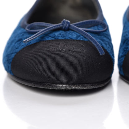Chanel Silk Velvet Grosgrain Bow CC Ballet Flats 39.5 Navy Black 10 of 17