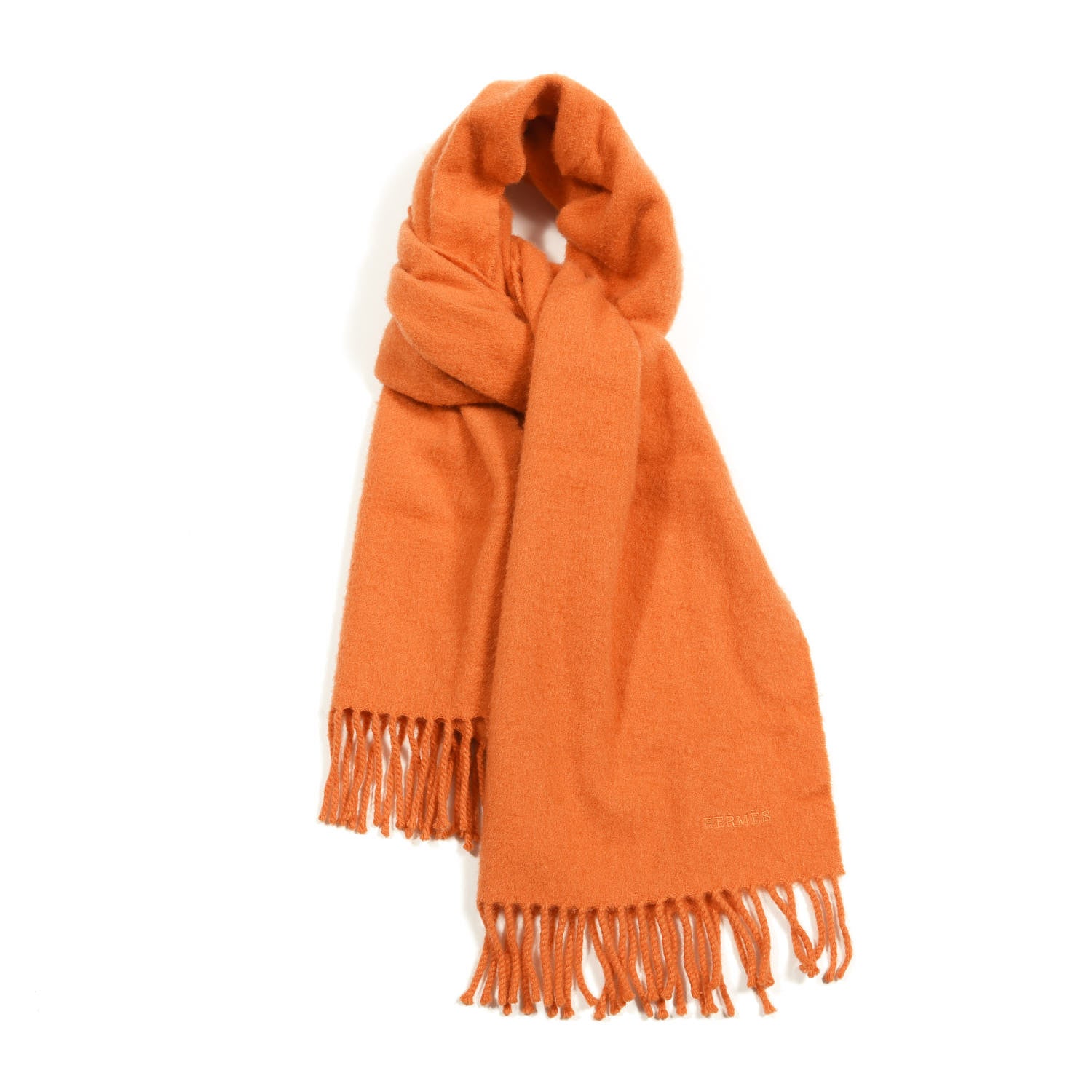 Hermes Cashmere Fringe Scarf Orange 1 of 4