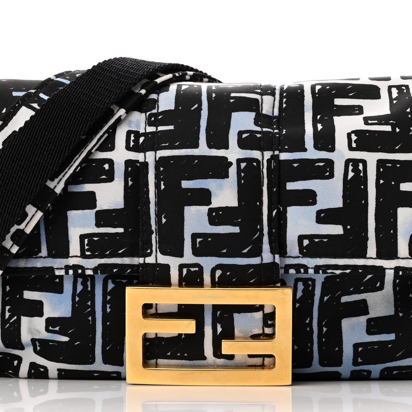 X JOSHUA VIDES Nylon FF Cloudy Mini Belt Baguette Bag White Celeste Black