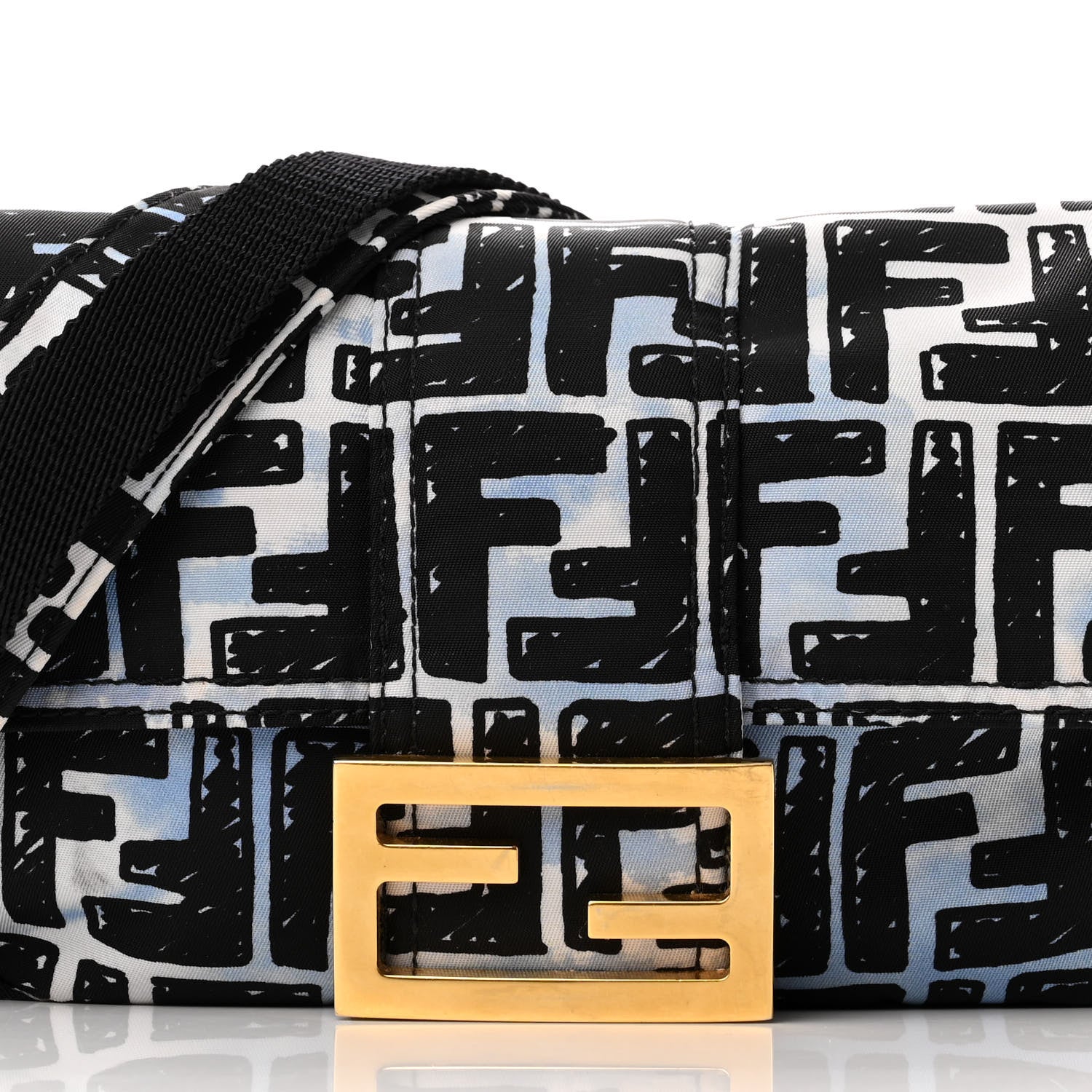 Fendi X JOSHUA VIDES Nylon FF Cloudy Mini Belt Baguette Bag White Celeste Black 7 of 9