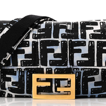 Fendi X JOSHUA VIDES Nylon FF Cloudy Mini Belt Baguette Bag White Celeste Black 7 of 9