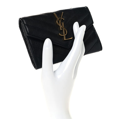 Saint Laurent Lambskin Matelasse Chevron Small Monogram Envelope Wallet Black 2 of 7